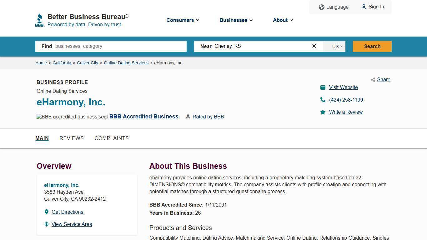 eHarmony, Inc. | BBB Business Profile | Better Business Bureau