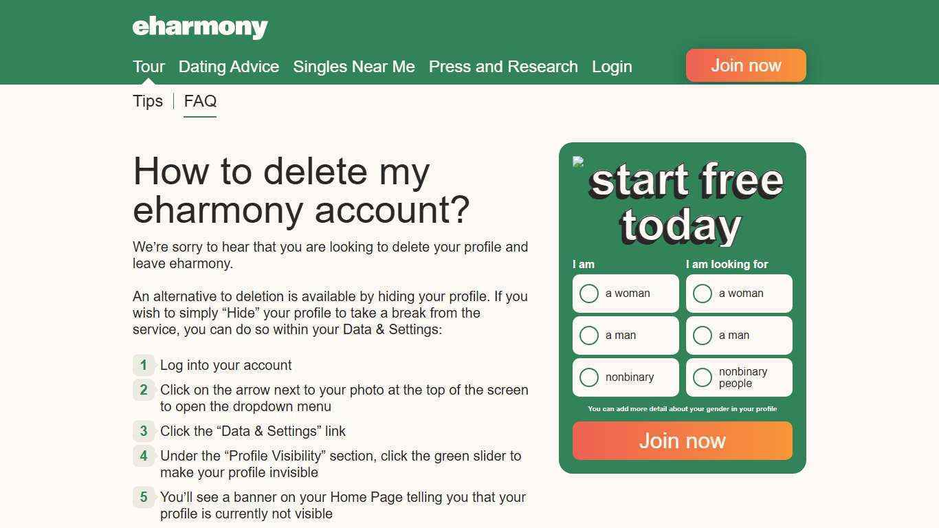 How to delete my eharmony account?