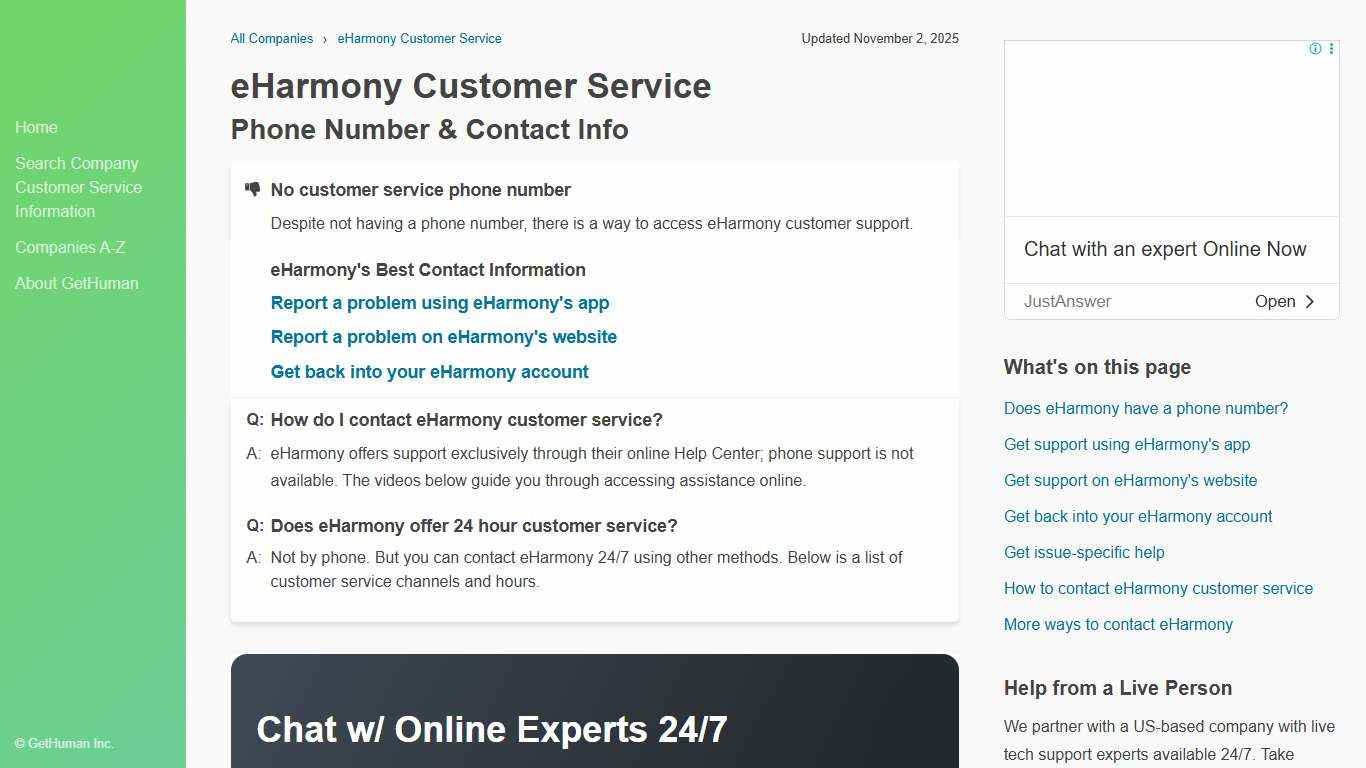 eHarmony Customer Service Contact Information & Live Support