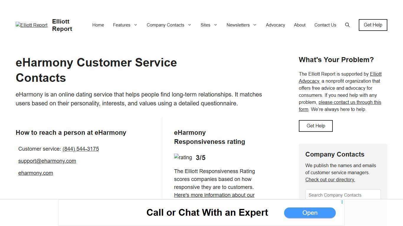 eHarmony Customer Service Contact Support Via Email Phone Exec Contacts - Elliott Report